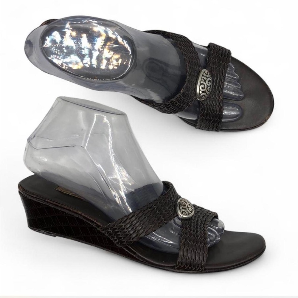 Brighton Women's Denise Croc Brown Leather Wedge Slides